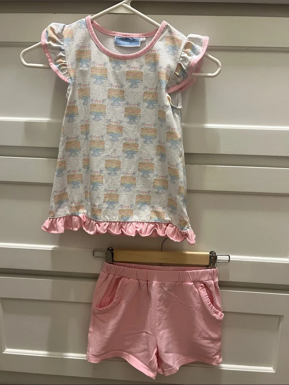 Girls Pink Ruffle Short Birthday Set - Soft Cotton. Size 6. Trotter St.
